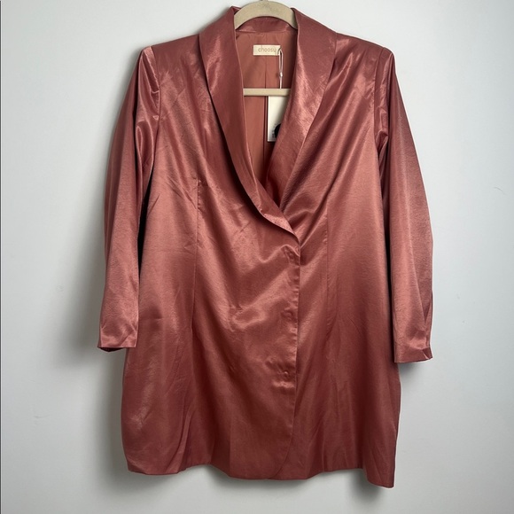 NEW Women's Choosy Sunset Vibes Pink Satin Double Breasted Coat Dress Size 16 - Picture 3 of 15